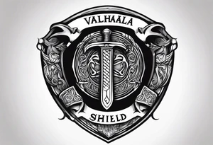Valhalla shield sword 
axe step tattoo idea