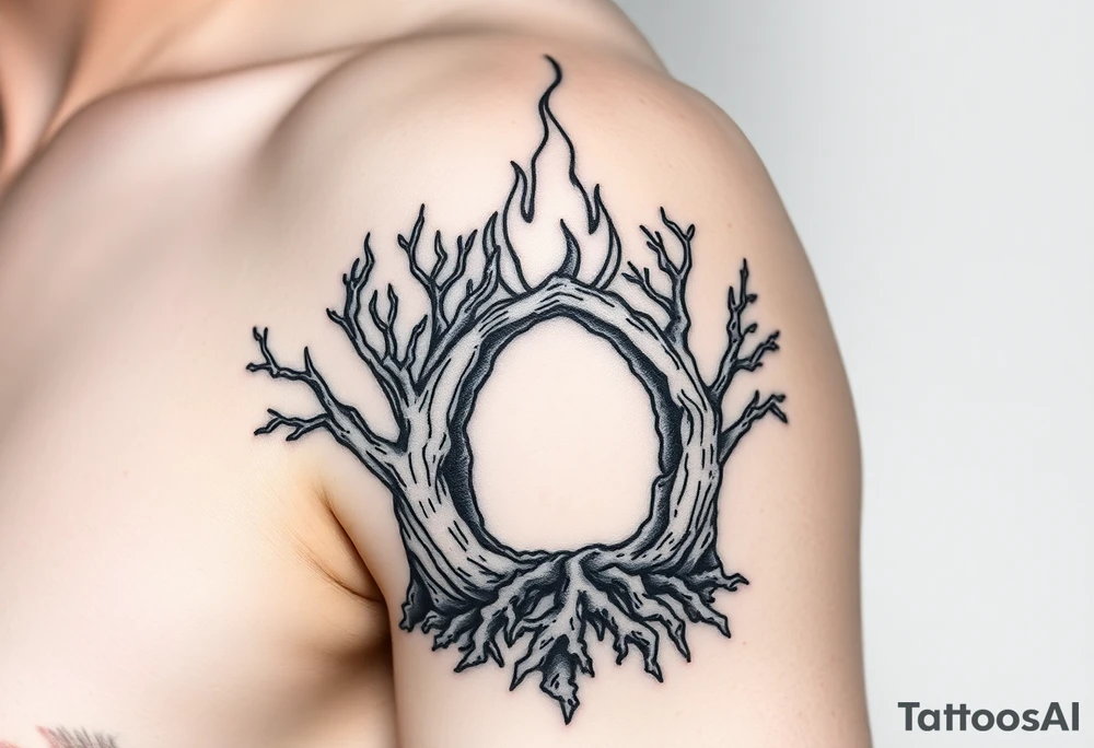 flame in roots, with a roots archway tattoo idea