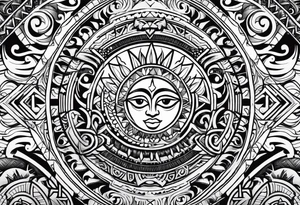 Polynesian tribal tattoo with sun, moon and eyes tattoo idea