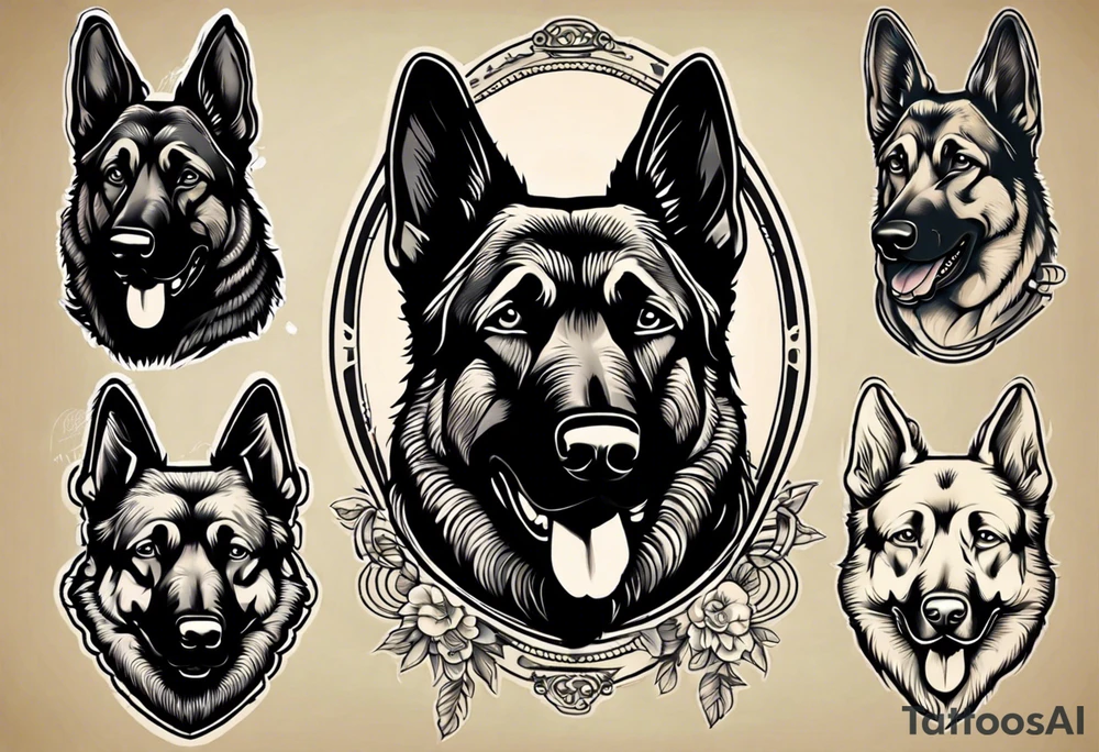 Black German shepherd portrait tattoo idea