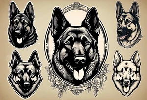Black German shepherd portrait tattoo idea