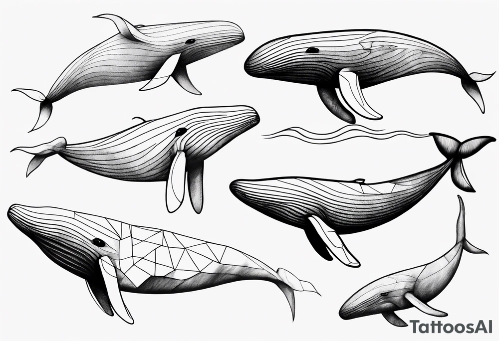 Geometric whale coming out of water tattoo idea