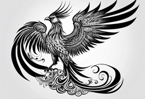 tribal pheonix with long tail curling tattoo idea