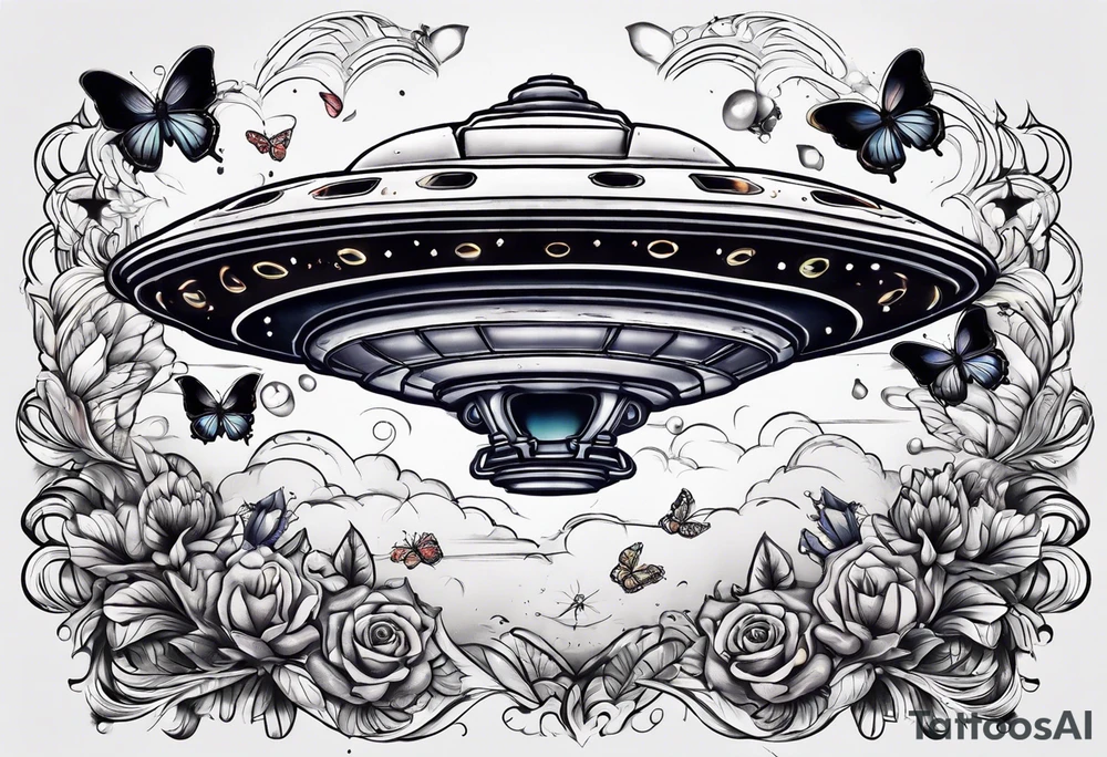 ufo and butterflies tattoo idea