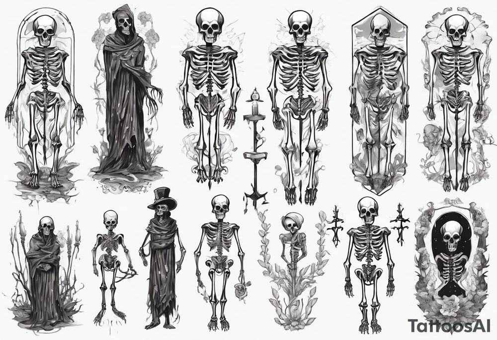 Tall creepy Skeletal figure tattoo idea