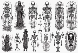 Tall creepy Skeletal figure tattoo idea