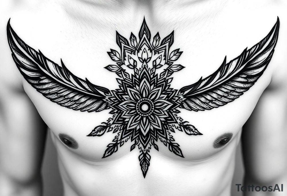 spiritual feathers ornamental mandala shaman tattoo idea
