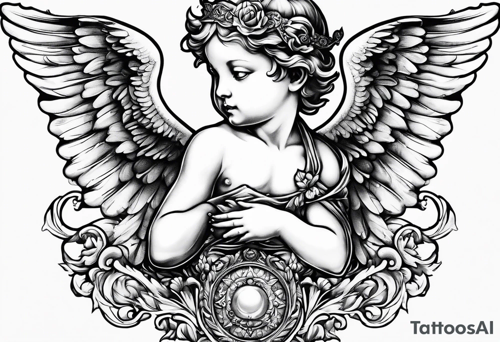 Cherub flying renaissance full body tattoo idea