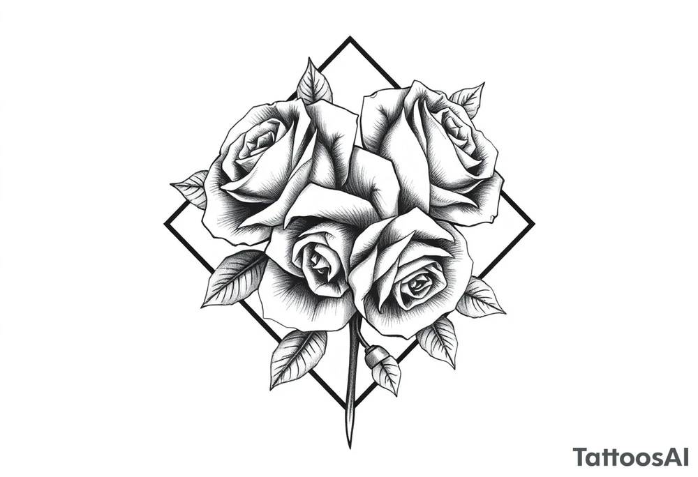 Roses inside of a diamond shape tattoo idea