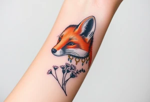 adult fox with jewelry smelling wild flowers tattoo idea