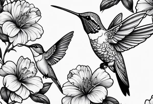 Hummingbird flowers forearm tattoo idea