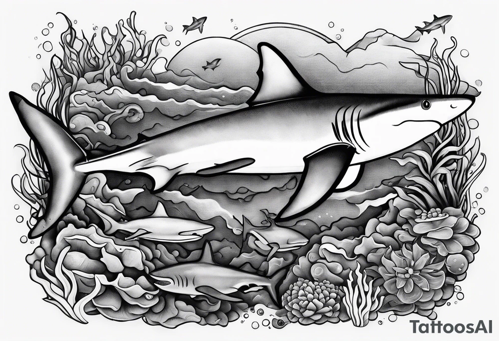 aerial view of a white tipped reef shark tattoo idea