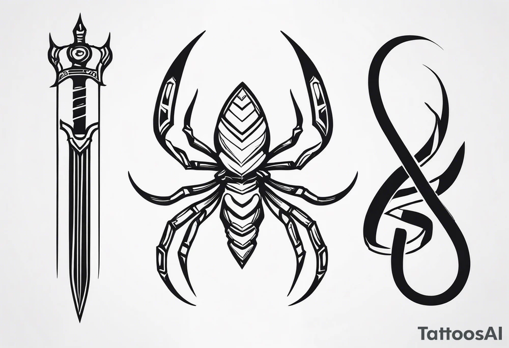 snake spider scorpion blade tattoo idea