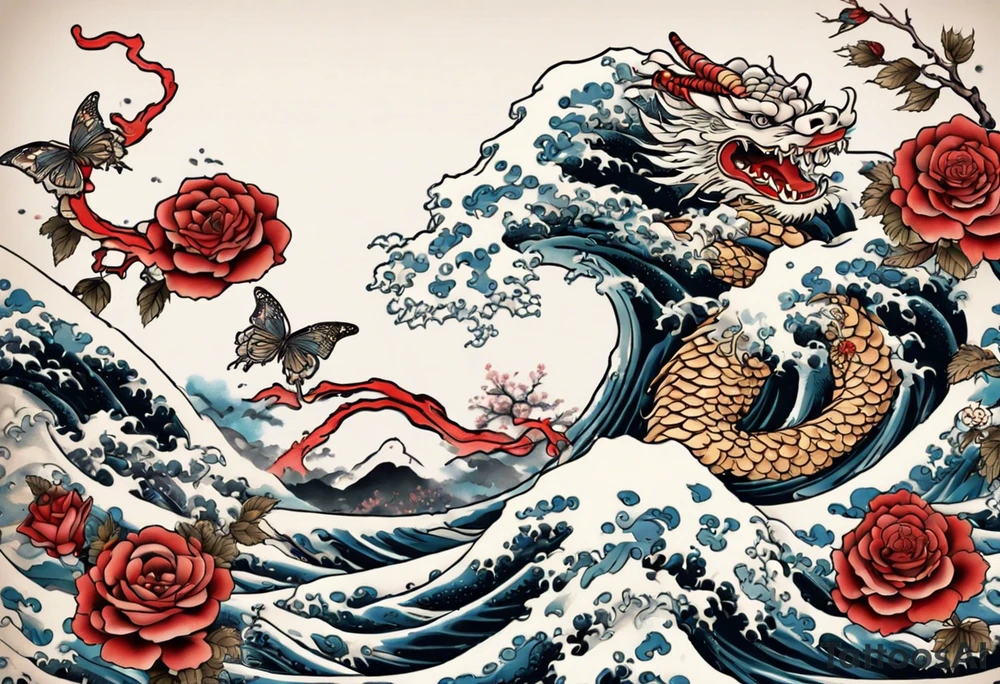 Filler Japanese or Chinese style background for traditional Chinese dragon, Hokusai great wave tattoo and a traditional rose and butterfly tattoo that I already have tattoo idea