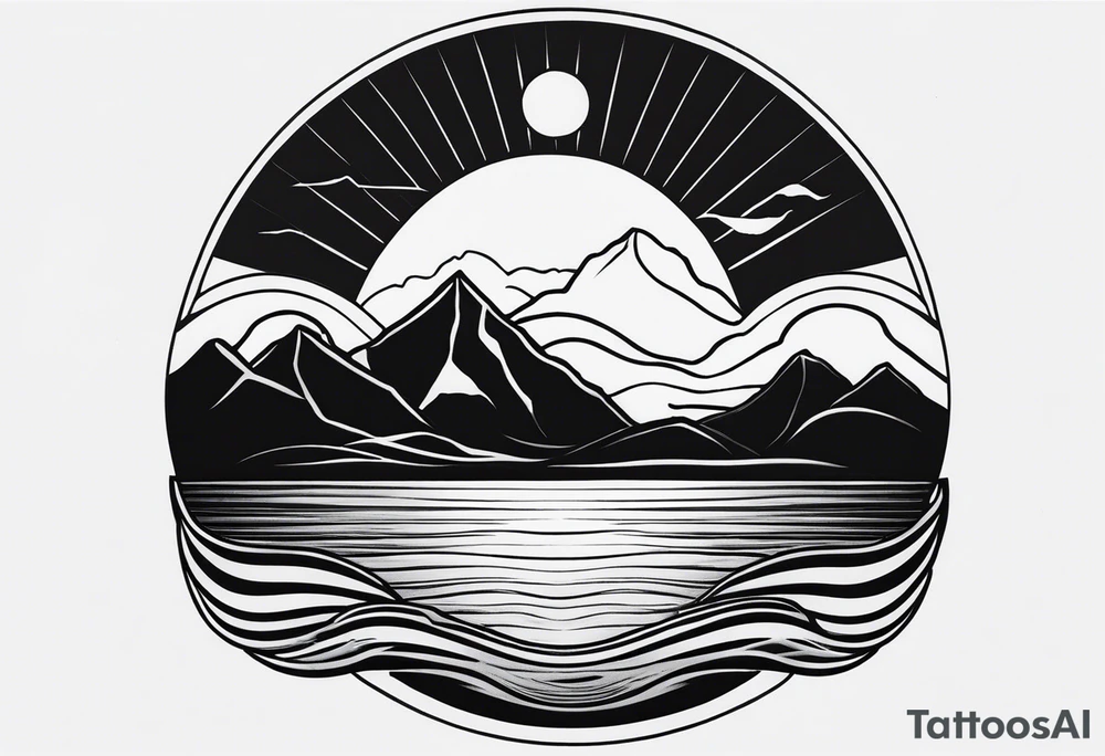 Sun, sea, mountain tattoo idea