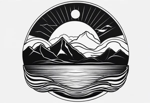 Sun, sea, mountain tattoo idea