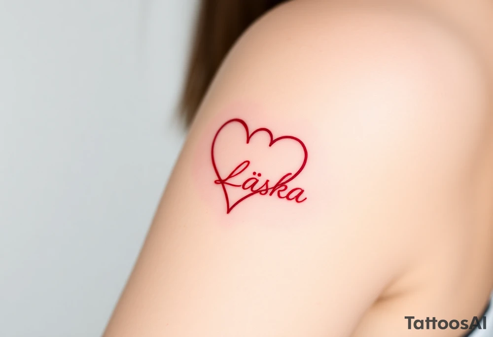 A heart-infused infinity symbol, one loop forming a heart shape, with "Láska" in deep red blending into the design tattoo idea