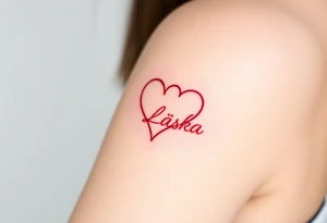 A heart-infused infinity symbol, one loop forming a heart shape, with "Láska" in deep red blending into the design tattoo idea