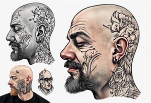 bald heartbroken man closeup van dyke with soul patch tattoo idea