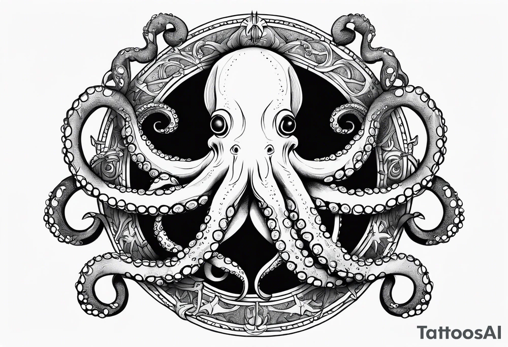 Octopus holding anchor in middle tattoo idea