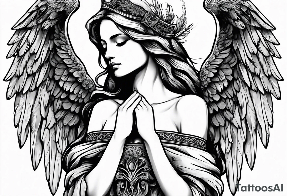 Angel with prayer hands tattoo idea