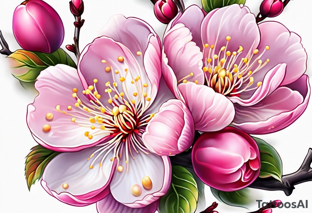 Vibrant, pink plum blossom flowers tattoo idea