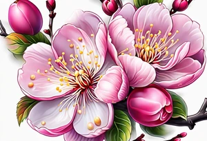 Vibrant, pink plum blossom flowers tattoo idea