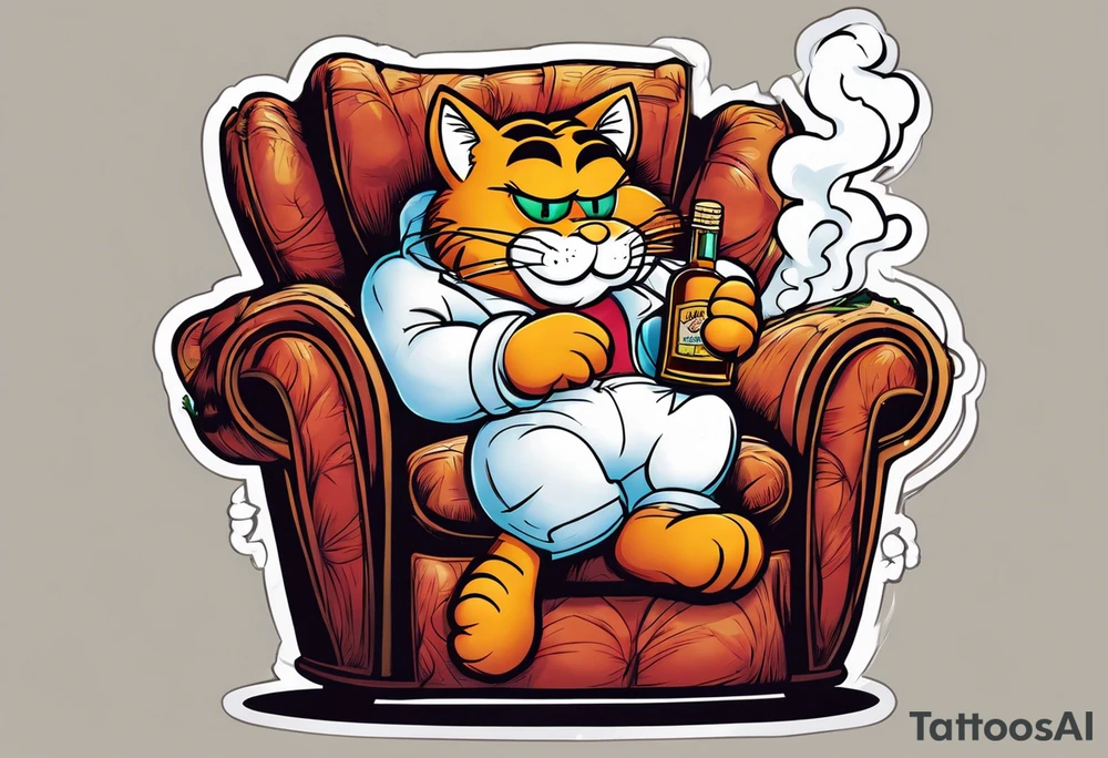 Garfield on a recliner , whiskey , cigar tattoo idea