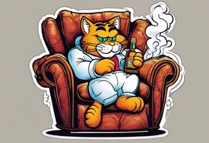 Garfield on a recliner , whiskey , cigar tattoo idea