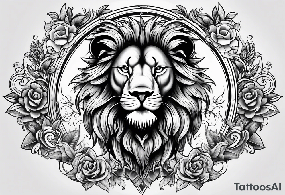 A lion surrounded by twin flames tattoo idea