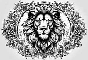 A lion surrounded by twin flames tattoo idea