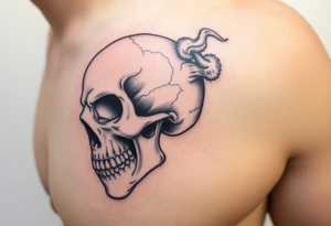 right side of a skull with majestic fungus out of its eyes and mouth tattoo idea