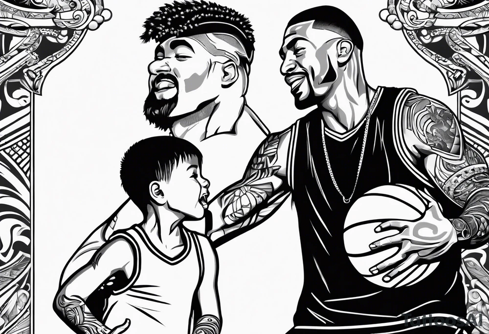 Dad playing basketball with 2 kids tattoo idea