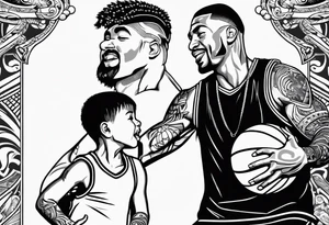 Dad playing basketball with 2 kids tattoo idea