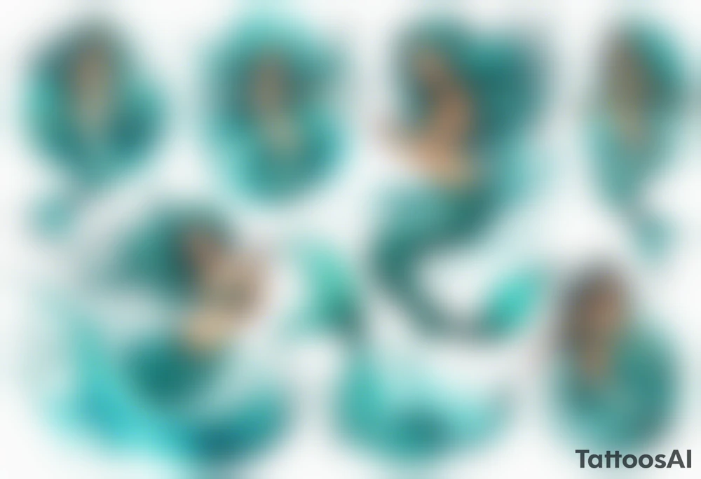 a turquoise mermaid swimming in the sea surrounded by crashing waves tattoo idea