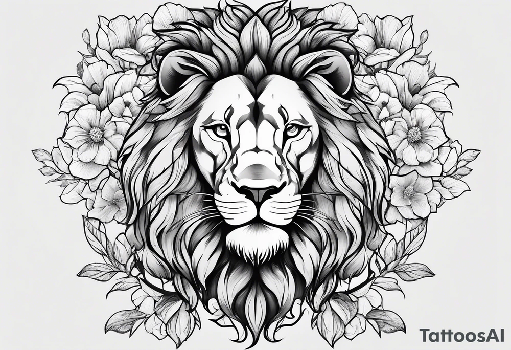Lion, Blossom, Noble tattoo idea