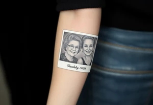 polaroid picture with two of my grandmas who passed away and they both were born in 1958 tattoo idea