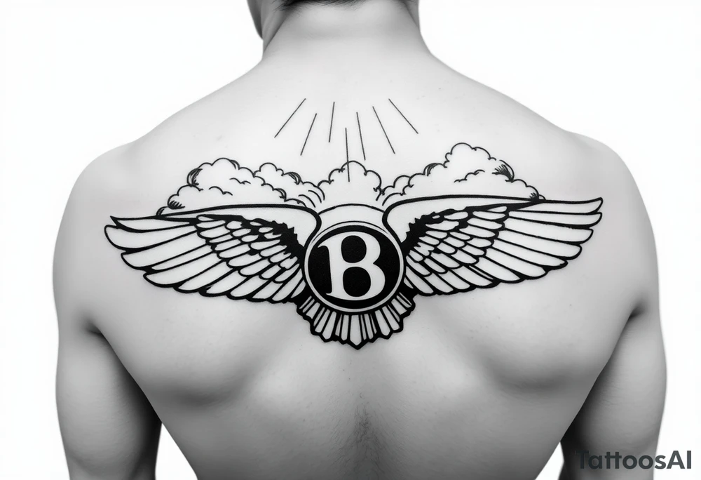 The Bentley symbol.with clouds in the background rays of light through sky tattoo idea