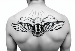The Bentley symbol.with clouds in the background rays of light through sky tattoo idea