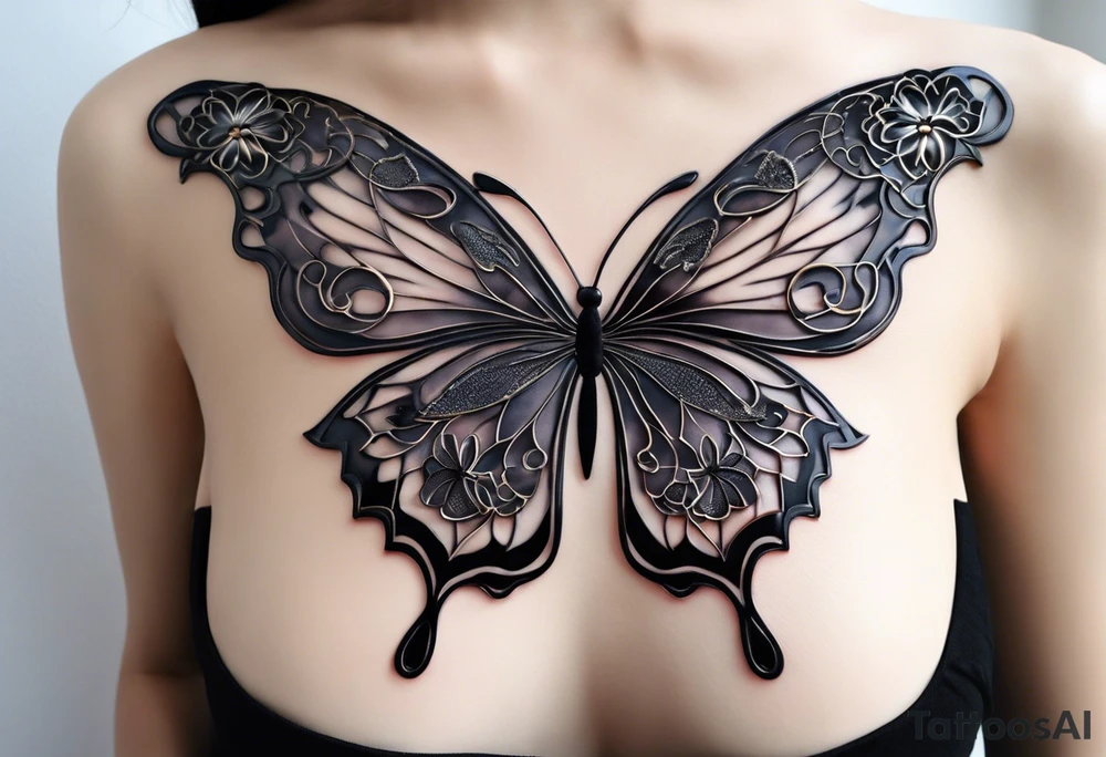 Butterfly with the middle of the butterfly is a japanese knot, fine line smoke/clouds sort of floating around and up, and lotus flower. My insipration is from a manga called xxHolic. I want the style to be flowy and loose and I'd like to incorporate the porcelain element that you're known for tattoo idea