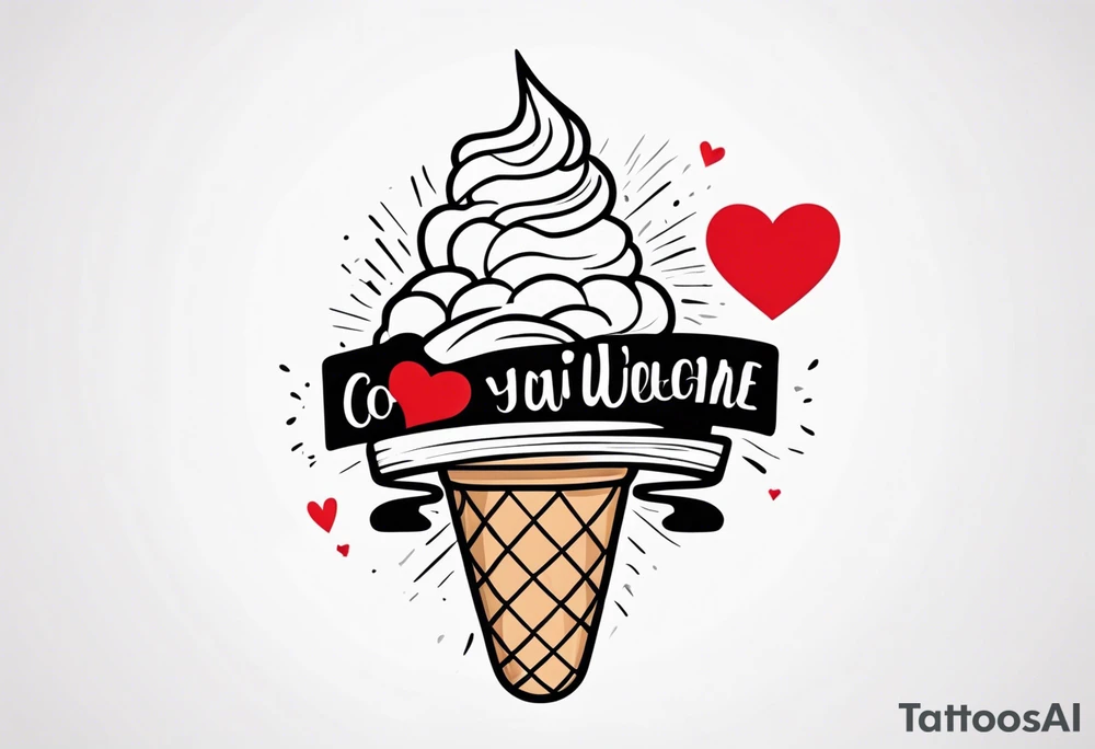 black and white ice cream cone with small red heart on it somewhere. tattoo idea