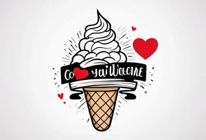 black and white ice cream cone with small red heart on it somewhere. tattoo idea