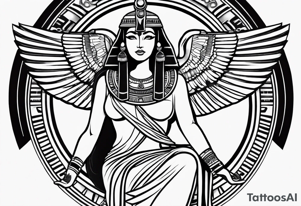 black and white Egyptian goddess Isis tattoo idea