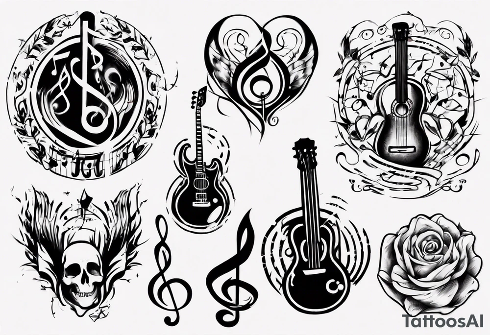 music stave hearth tattoo idea