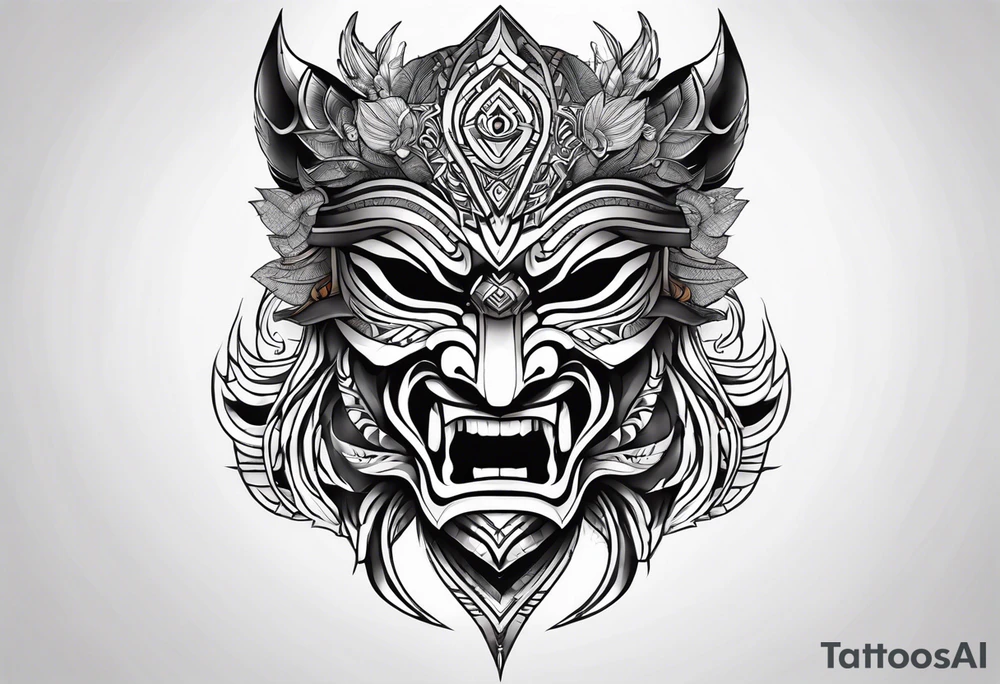 Hanya mask, masculine, aggressive tattoo idea