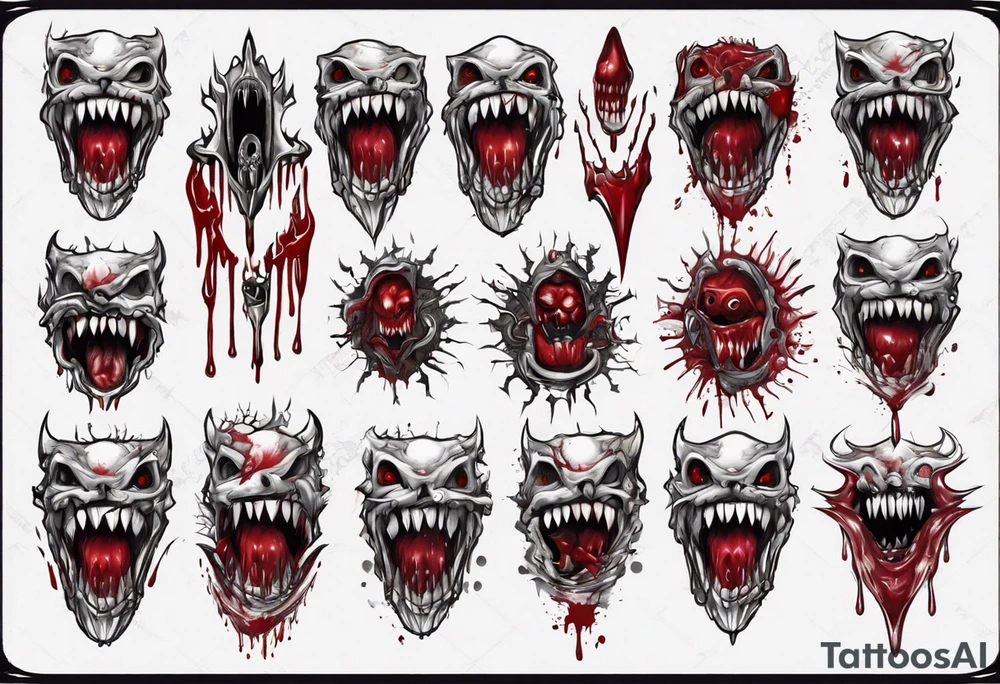 Sharp teeth
Pattern 
Horror
Blood tattoo idea