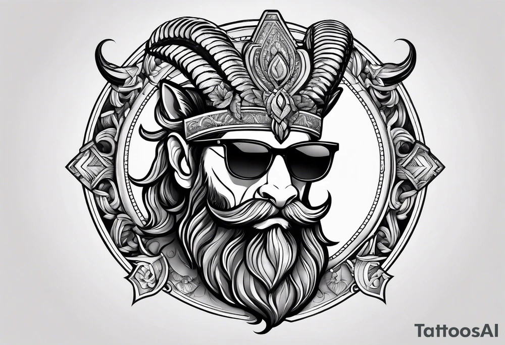 capricorn with beard and sunglasses tattoo idea