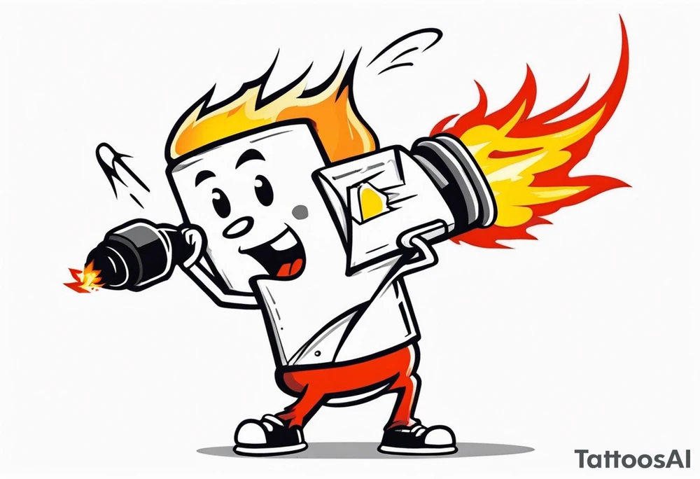 stick of dynamite character is trying to blow out his own burning fuse before he explodes tattoo idea