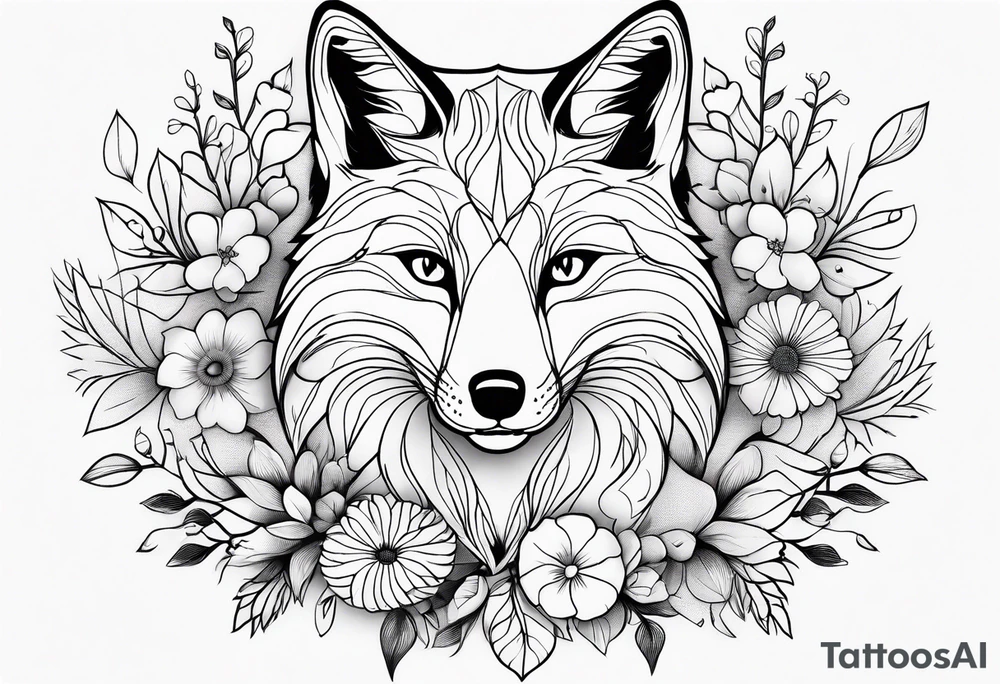 feminin minimalist flowers with fox full body thin line tattoo idea feminin minimalist flowers with fox full body thin line tattoo idea