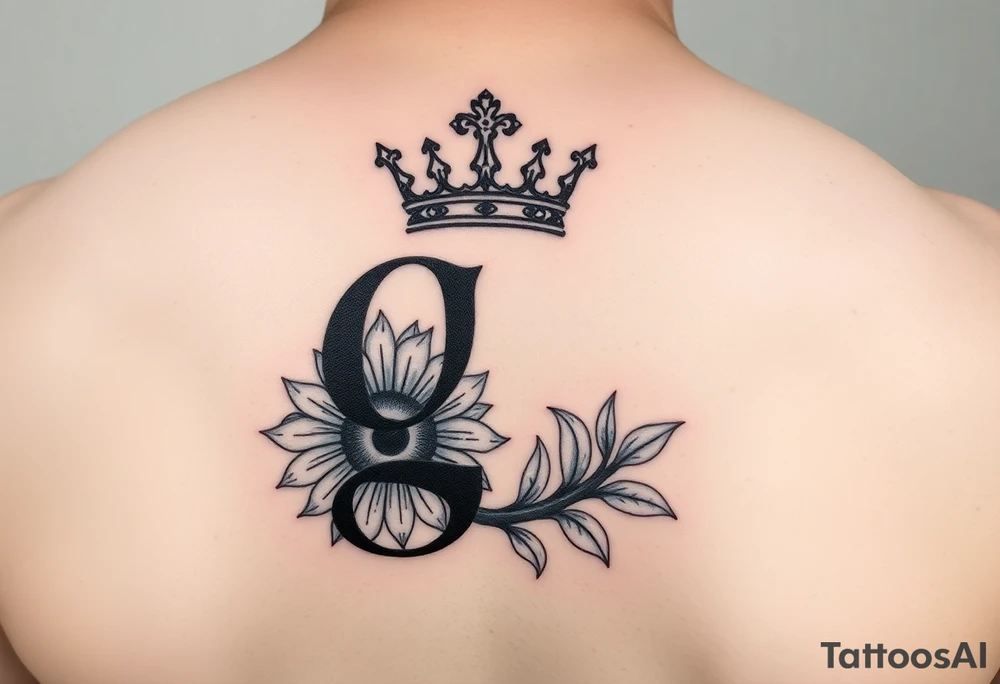 Letter g lettering with a crown and sunflower tattoo idea